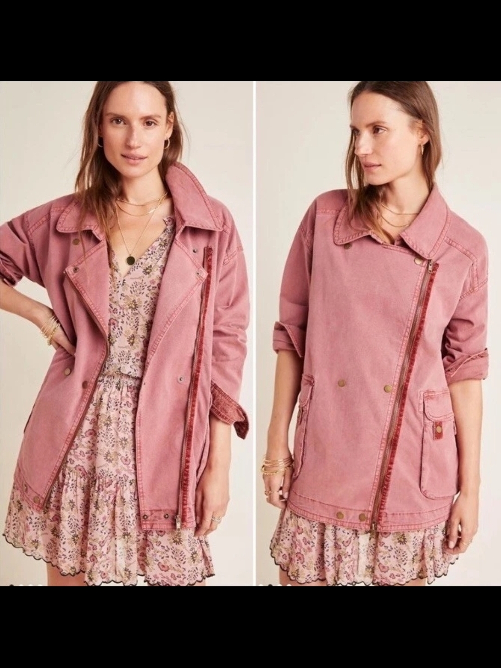 Anthropologie Dusty Rose Asymmetrical Zip Denim Jacket